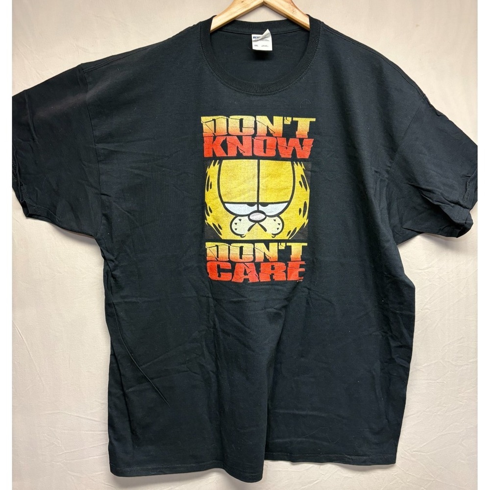 Garfield Shirt Mens Black Cotton Don't Know Don't Care Graphic Tee 2XL